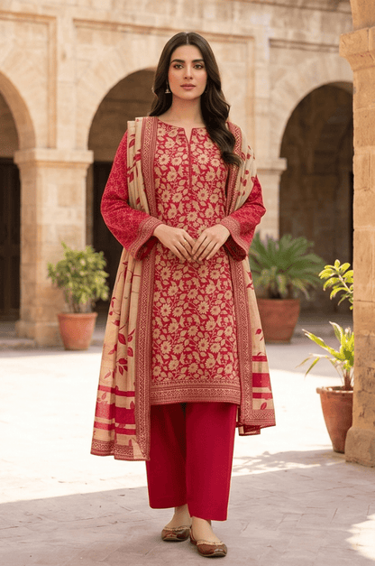 3 Piece Lawn Unstitched Suit With Voile Lawn Dupatta - 5019