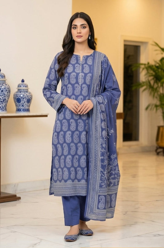 3 Piece Doriya  Lawn Unstitched Suit With Voile Lawn Dupatta - 5020