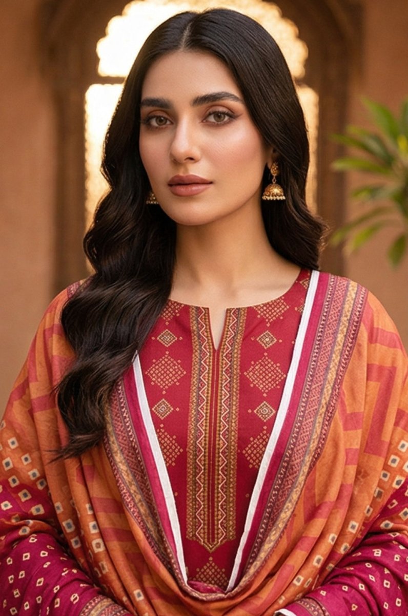 3 Piece Lawn Unstitched Suit With Lawn Dupatta - 4301