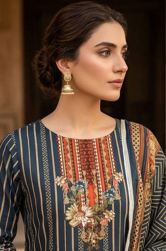 3 Piece Lawn Unstitched Suit With Lawn Dupatta - 4306