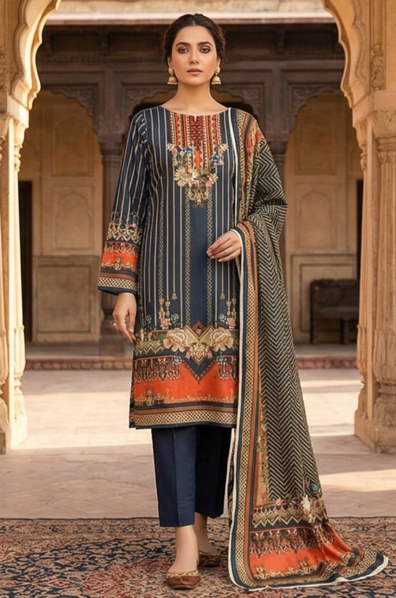 3 Piece Lawn Unstitched Suit With Lawn Dupatta - 4306