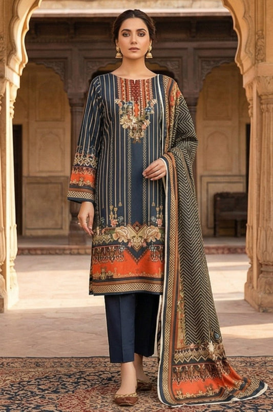 3 Piece Lawn Unstitched Suit With Lawn Dupatta - 4306