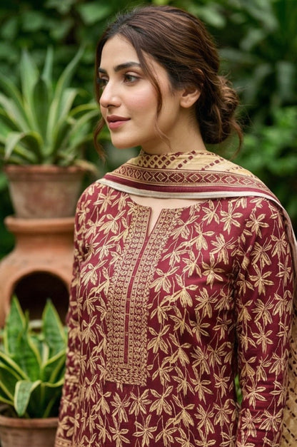 3 Piece Lawn Unstitched Suit With Lawn  Dupatta - 4308