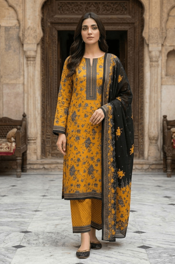3 Piece Lawn Unstitched Suit With lawn Dupatta - 4473