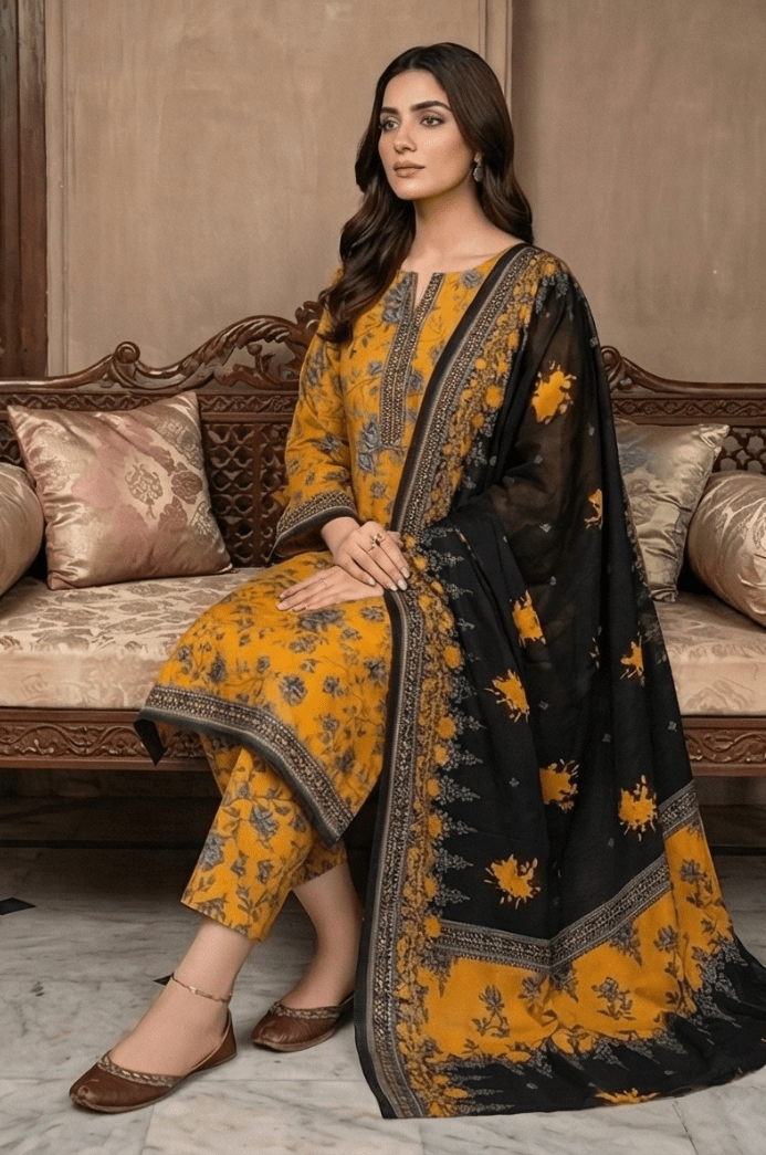 3 Piece Lawn Unstitched Suit With lawn Dupatta - 4473