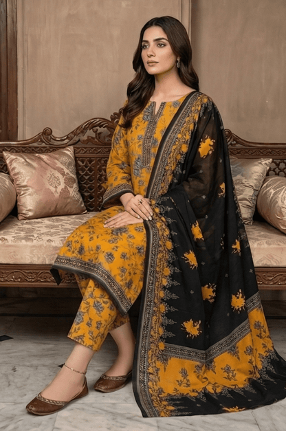 3 Piece Lawn Unstitched Suit With lawn Dupatta - 4473