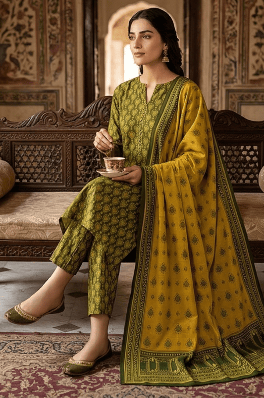 3 Piece Lawn Unstitched Suit With  lawn Dupatta - 4474