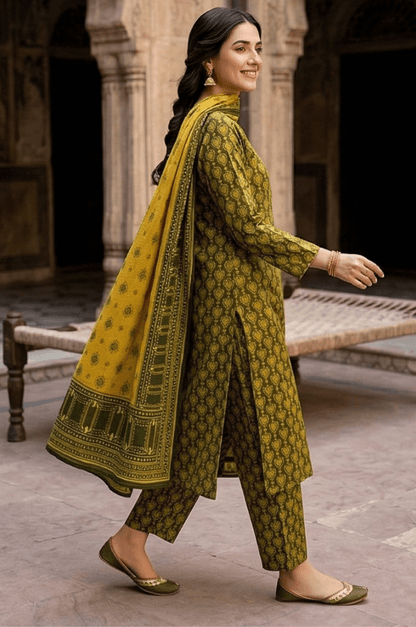 3 Piece Lawn Unstitched Suit With  lawn Dupatta - 4474