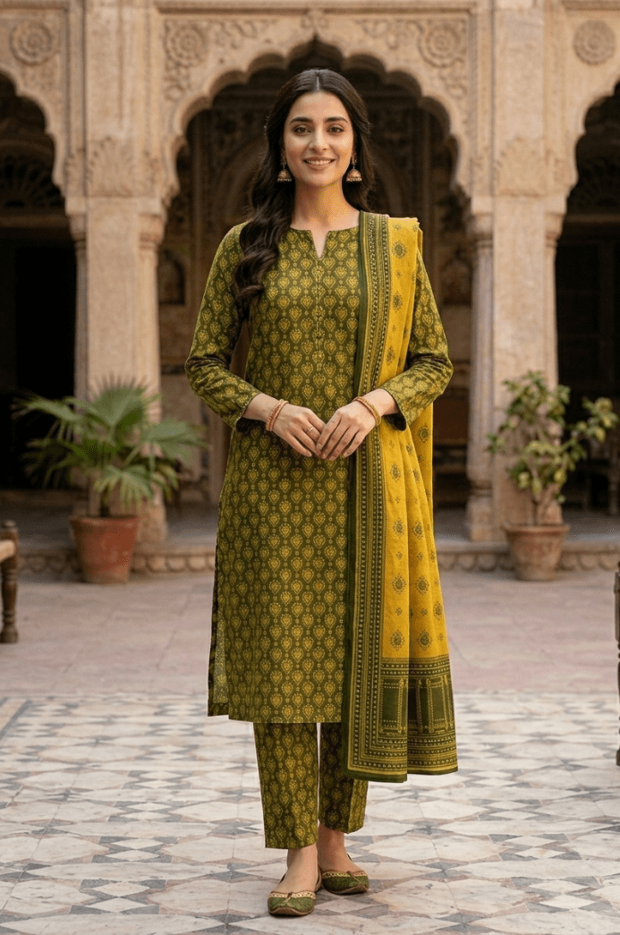 3 Piece Lawn Unstitched Suit With  lawn Dupatta - 4474