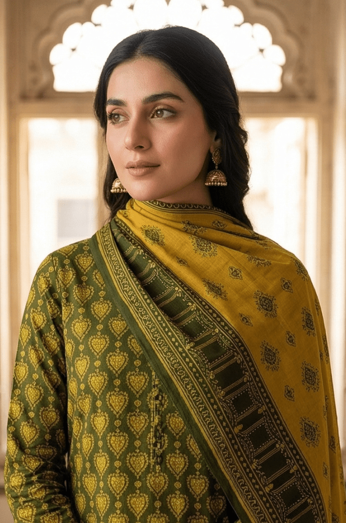 3 Piece Lawn Unstitched Suit With  lawn Dupatta - 4474