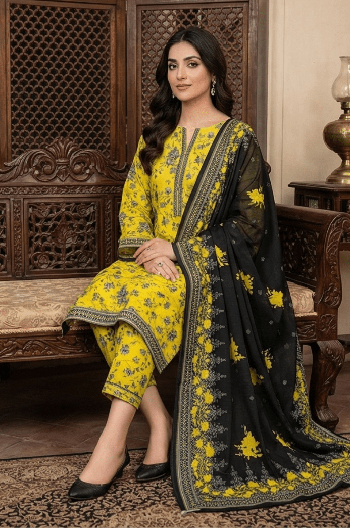 3 Piece Lawn Unstitched Suit With Lawn Dupatta - 4476
