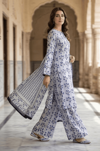 3 Piece Lawn Unstitched Suit With Lawn Dupatta - 4477