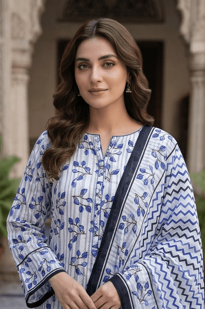 3 Piece Lawn Unstitched Suit With Lawn Dupatta - 4477