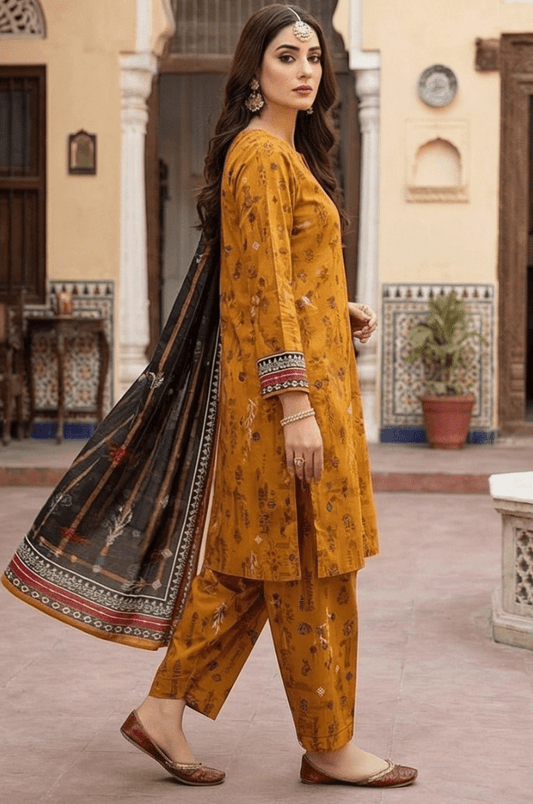 3 Piece Lawn Unstitched Suit With Lawn Dupatta - 4478