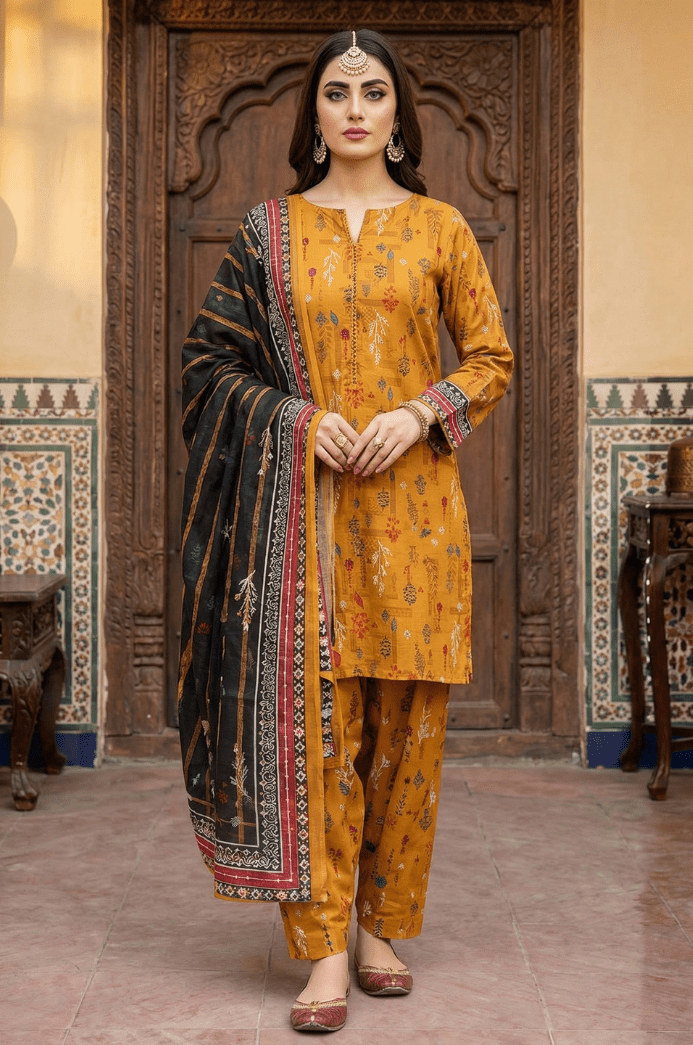3 Piece Lawn Unstitched Suit With Lawn Dupatta - 4478