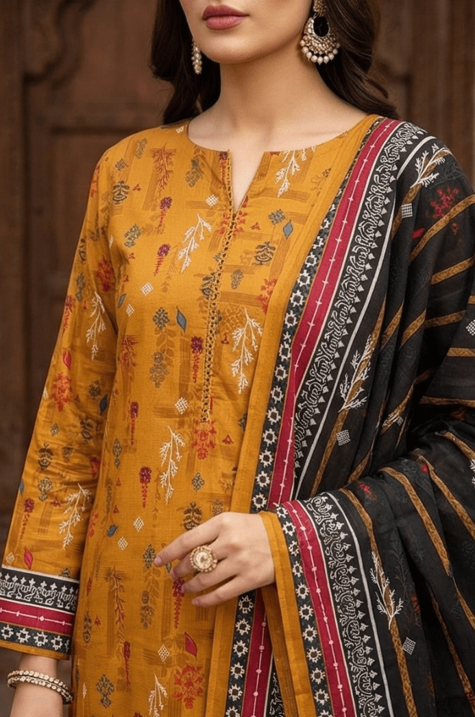 3 Piece Lawn Unstitched Suit With Lawn Dupatta - 4478