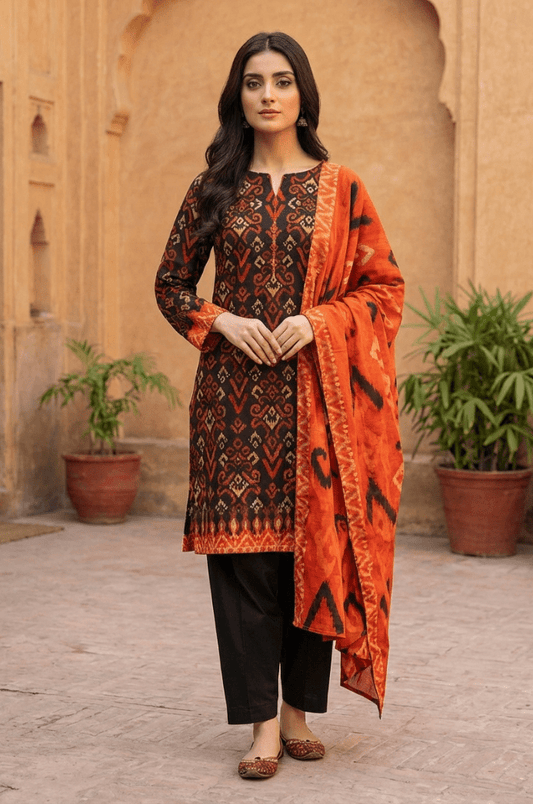 3 Piece Lawn Unstitched Suit With  lawn Dupatta - 4489