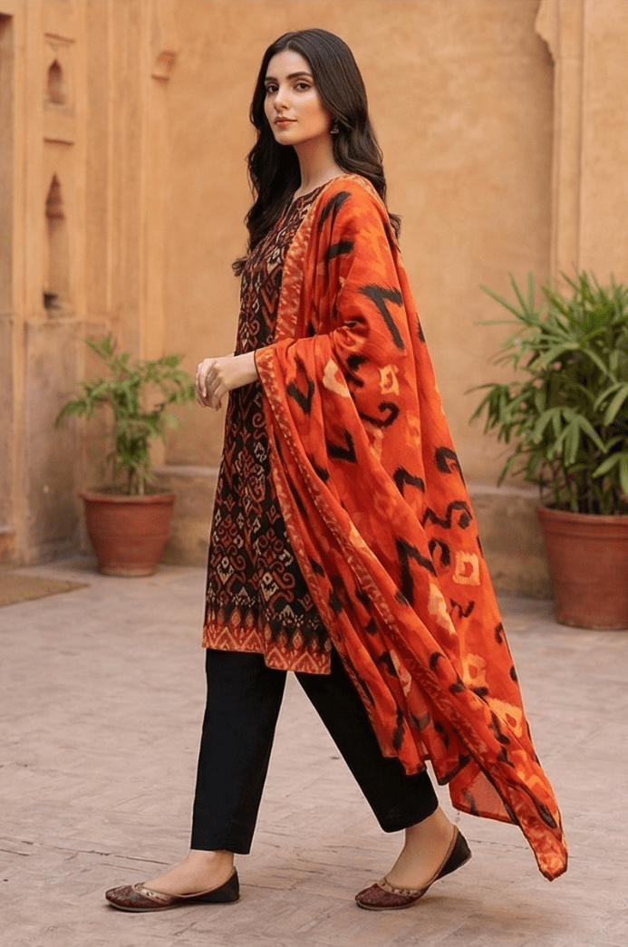 3 Piece Lawn Unstitched Suit With  lawn Dupatta - 4489