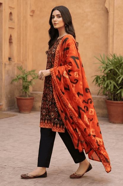 3 Piece Lawn Unstitched Suit With  lawn Dupatta - 4489
