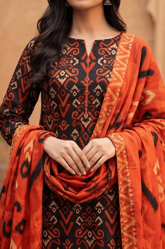 3 Piece Lawn Unstitched Suit With  lawn Dupatta - 4489