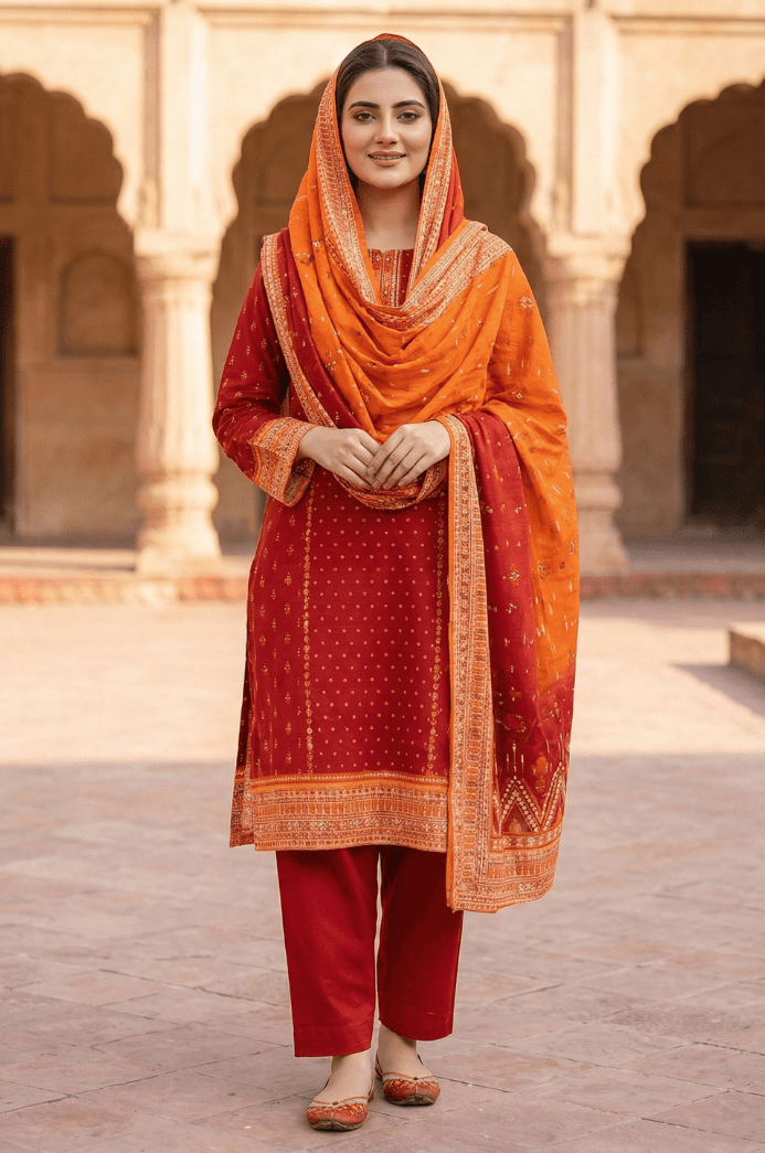 3 Piece Lawn Unstitched Suit With Lawn Dupatta - 4492