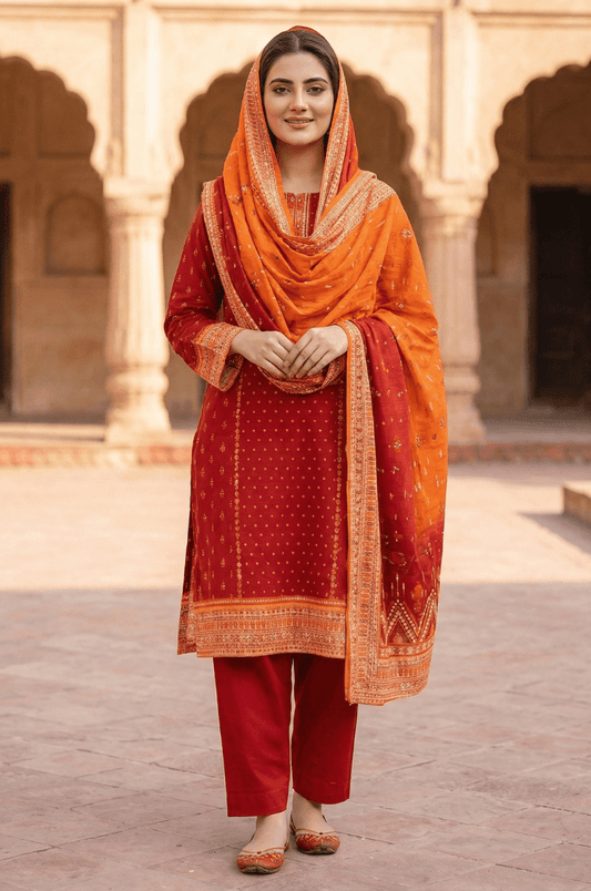 3 Piece Lawn Unstitched Suit With Lawn Dupatta - 4492