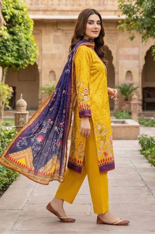 3 Piece Lawn Unstitched Suit With Lawn Dupatta - 4494