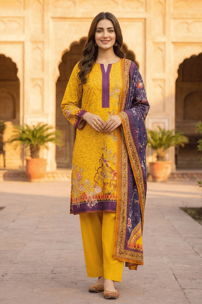 3 Piece Lawn Unstitched Suit With Lawn Dupatta - 4494