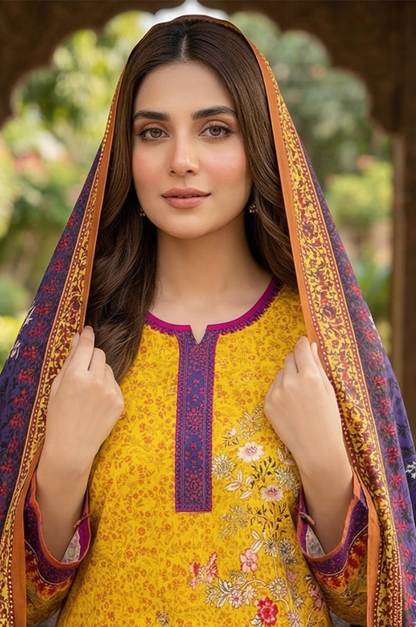 3 Piece Lawn Unstitched Suit With Lawn Dupatta - 4494