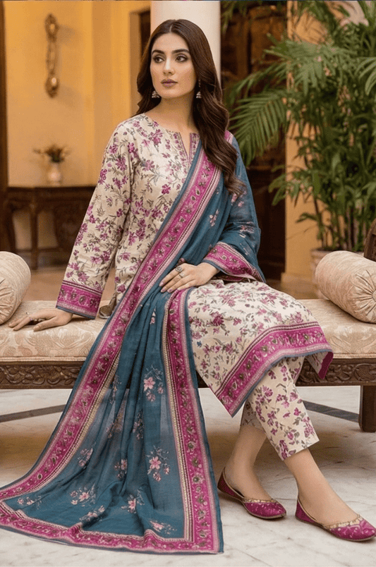 3 Piece Lawn Unstitched Suit With Lawn Dupatta - 4497
