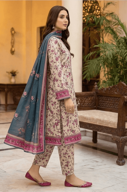 3 Piece Lawn Unstitched Suit With Lawn Dupatta - 4497