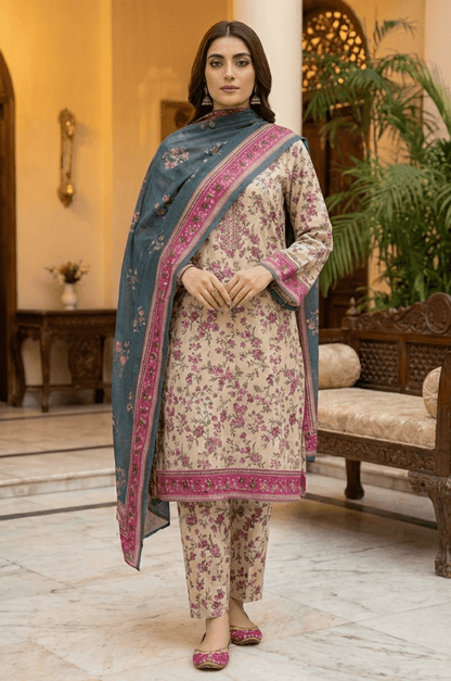 3 Piece Lawn Unstitched Suit With Lawn Dupatta - 4497