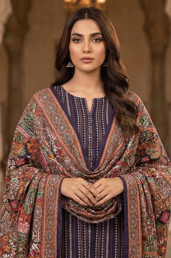 3 Piece Lawn Unstitched Suit With Lawn Dupatta - 4498