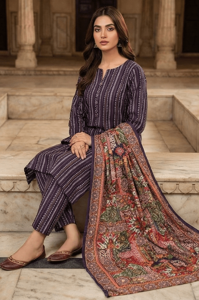 3 Piece Lawn Unstitched Suit With Lawn Dupatta - 4498