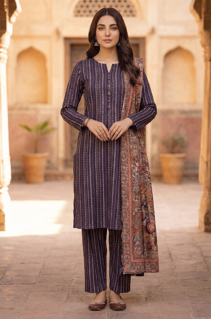 3 Piece Lawn Unstitched Suit With Lawn Dupatta - 4498