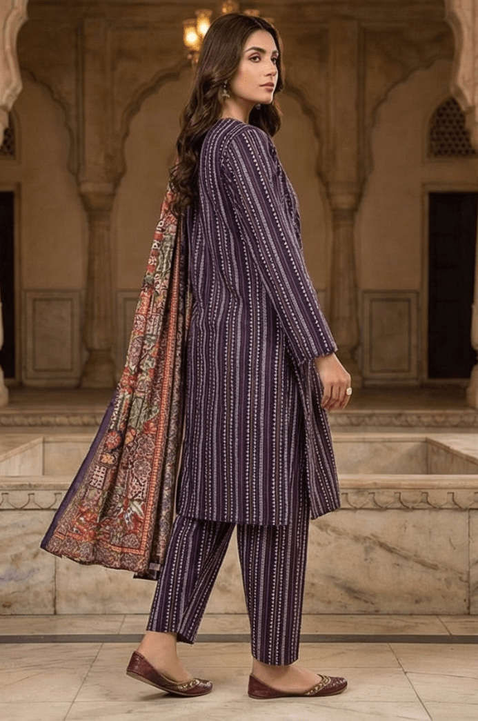 3 Piece Lawn Unstitched Suit With Lawn Dupatta - 4498