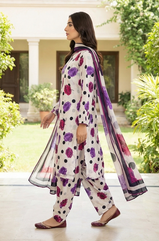 3 Piece Lawn Unstitched Suit With Dupatta - 4499
