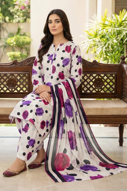 3 Piece Lawn Unstitched Suit With Dupatta - 4499