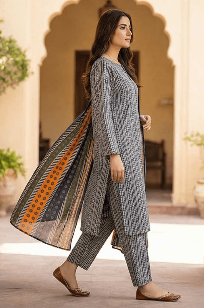 3 Piece Lawn Unstitched Suit With Lawn Dupatta - 4501