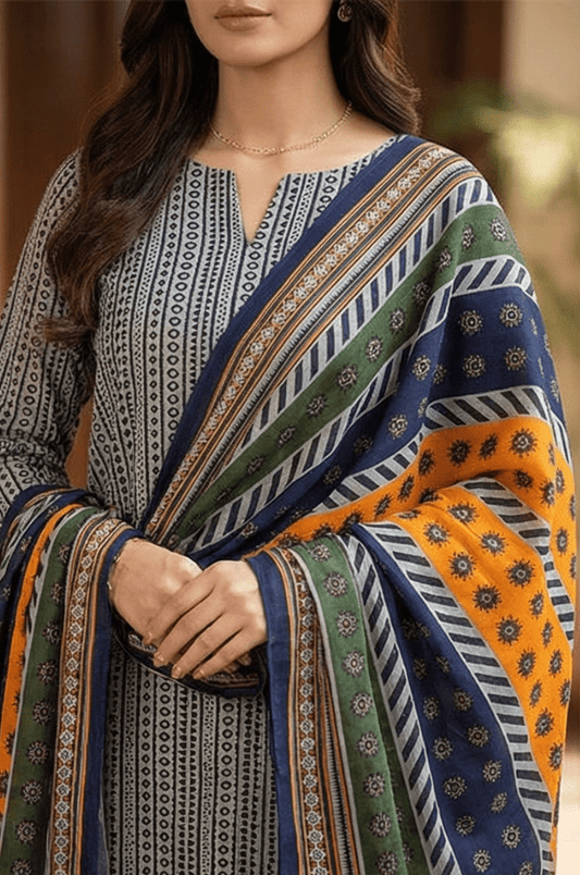 3 Piece Lawn Unstitched Suit With Lawn Dupatta - 4501