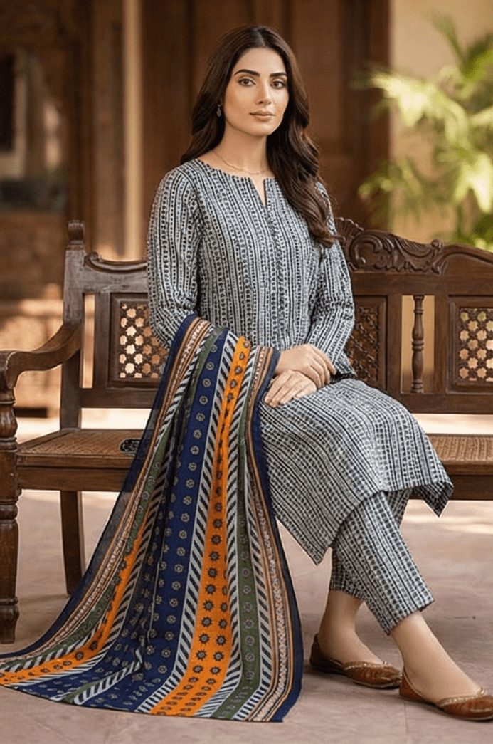 3 Piece Lawn Unstitched Suit With Lawn Dupatta - 4501