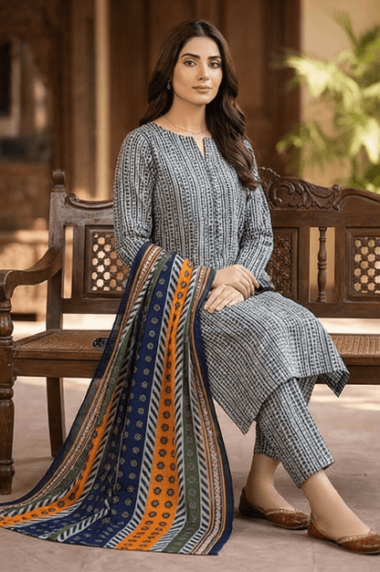 3 Piece Lawn Unstitched Suit With Lawn Dupatta - 4501