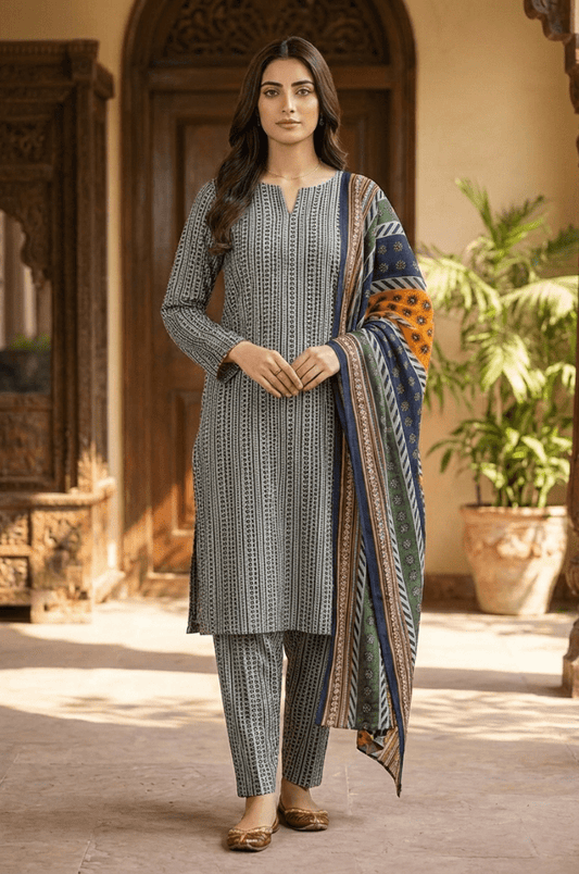 3 Piece Lawn Unstitched Suit With Lawn Dupatta - 4501