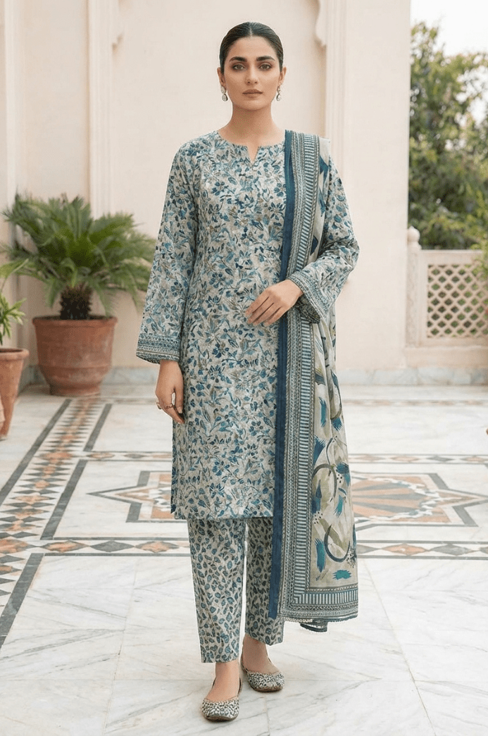 3 Piece Lawn Unstitched Suit With Lawn Dupatta - 4504