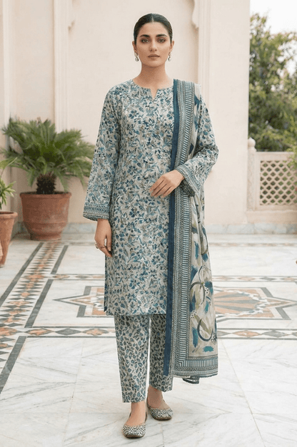 3 Piece Lawn Unstitched Suit With Lawn Dupatta - 4504