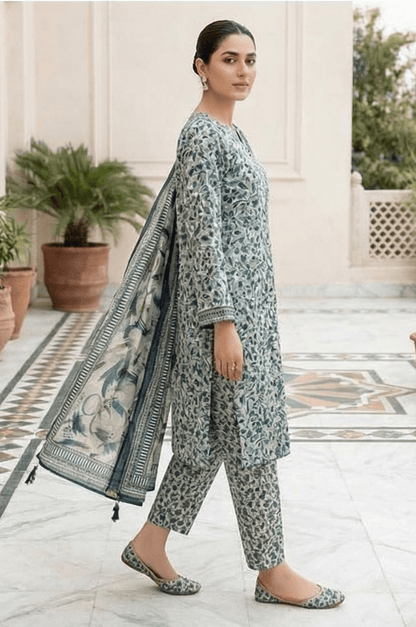 3 Piece Lawn Unstitched Suit With Lawn Dupatta - 4504