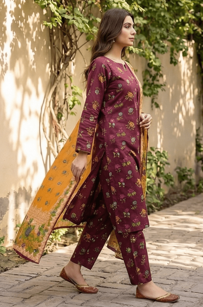 3 Piece Lawn Unstitched Suit With  lawn Dupatta - 4505