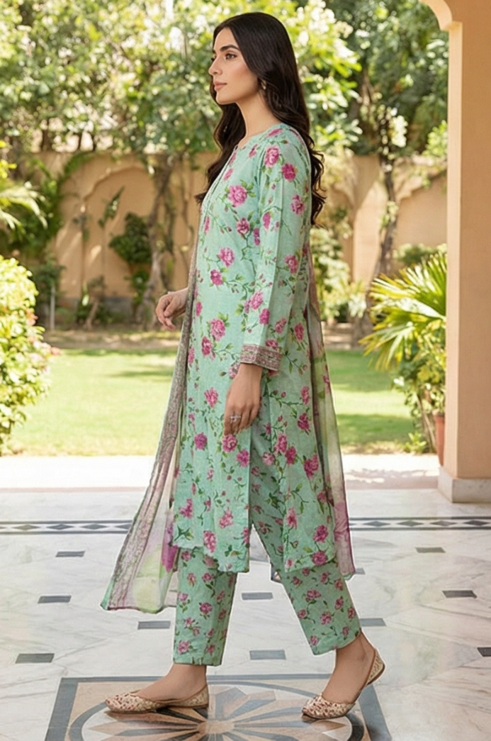 3 Piece Lawn Unstitched Suit With Lawn Dupatta - 4509