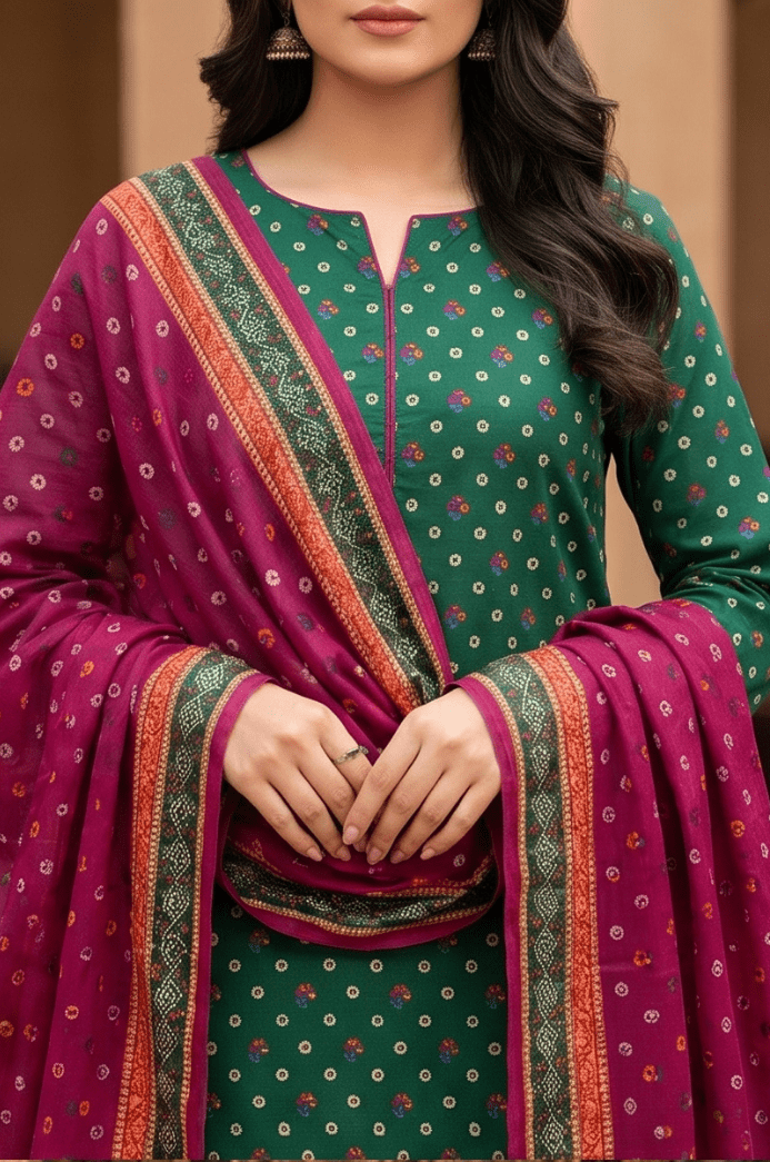 3 Piece Lawn Unstitched Suit With  Lawn Dupatta - 4511
