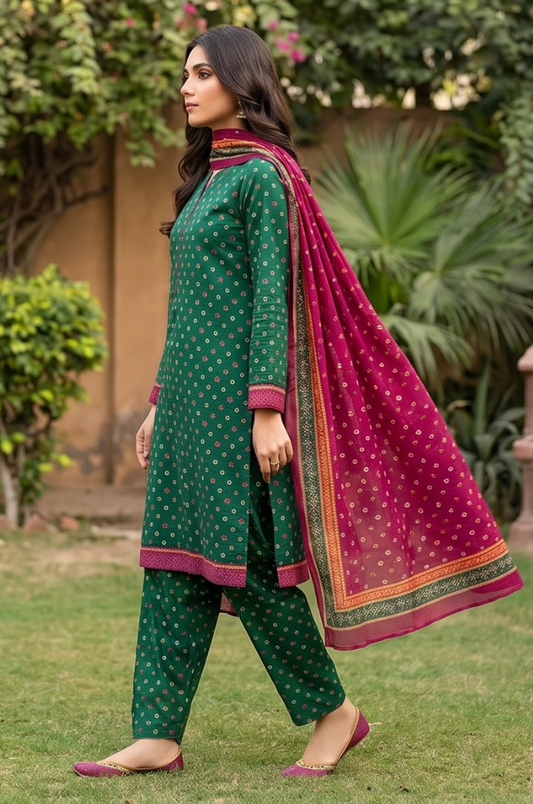 3 Piece Lawn Unstitched Suit With  Lawn Dupatta - 4511